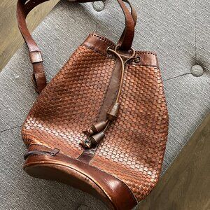 Woven Leather Bucket Backpack / Crossbody Pack